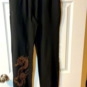 Fashion Nova polyester joggers dragon black and gold size medium